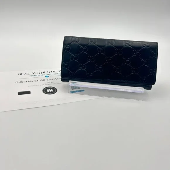 Gucci GG Sima Guccissima Black Leather Long Contiental Wallet COA + Dustbag - Picture 2 of 6